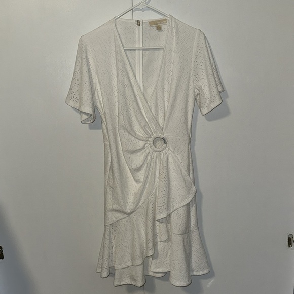 MICHAEL Michael Kors Flutter White Eyelet Wrap Mini Dress Women’s L Large - Picture 4 of 9
